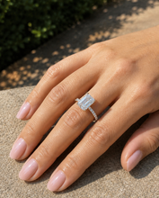 Load image into Gallery viewer, Emerald Cut Moissanite And Round Cut Sides Engagement Ring Set In 14k Yellow Gold Wedding Ring Bridal propose Ring 4.25ctw
