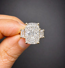 Load image into Gallery viewer, Cushion Cut Center And Trapezoid Shape Sides Diamond Engagement Ring IGI Certified 14k Solid White Gold Three Stone Style Ring 6.00ctw G-VS2
