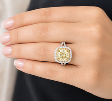 Load image into Gallery viewer, Round Cut Simulated Fancy Yellow And Cvd Round Cut Sides Diamond Engagement Ring 14k Solid White And Yellow Gold Bridal Wedding Halo 4.00ctw
