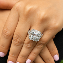 Load image into Gallery viewer, Asscher Cut Moissanite and Round Cut Cvd Diamonds Engagement Ring Bezel Set Wedding Ring Halo Style Bridal Ring 14k Solid White Gold 4.60ctw
