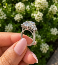 Load image into Gallery viewer, Oval Shape Center And Half Moon Shape Sides Diamond Engagement Ring IGI Certified 14k Solid White Gold Three Stone Style Ring 6.25ctw
