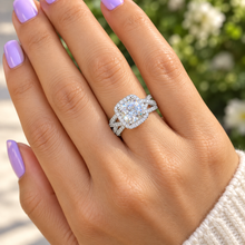 Load image into Gallery viewer, GIA Certified Cushion Cut And Round Cut Natural Diamond Engagement Ring And Band Twisted Shank 14k White Gold Halo Wedding Set 2.40ctw
