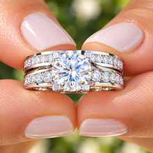 Load image into Gallery viewer, GIA Certified Round Cut Natural Diamonds Engagement Ring And Matching Band Bridal Wedding Set In 14k Solid White Gold 3.00ctw
