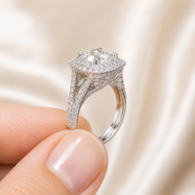 Load image into Gallery viewer, Round Cut Diamond Engagement Ring Halo Style Bridal Wedding Ring Split Shank IGI Certified Double Halo Bridal 14k Solid White Gold 3.00ctw
