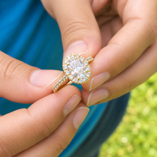 Load image into Gallery viewer, Oval Shape Center and Round Cut Sides IGI Certified Diamond Engagement Ring Halo 14k Solid Yellow Gold Wedding Bridal Ring For Her 2.00ctw
