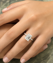 Load image into Gallery viewer, Emerald Cut Moissanite And Round Cut Sides Engagement Ring Set In 14k White Gold Wedding Ring Bridal propose Ring 4.25ctw
