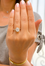Load image into Gallery viewer, Oval Shape Moissanite Center And Round Cut Sides Engagement Ring Halo Style 14k Yellow Gold Wedding Ring Bridal Propose Ring 2.50ctw
