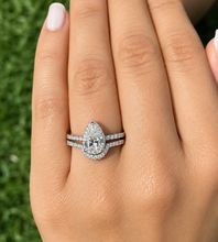 Load image into Gallery viewer, Pear Shape And Round Cut Sides Natural Diamond Halo Engagement Ring And Matching Band Bridal Set 14K Solid White Gold Wedding Set 1.00ctw
