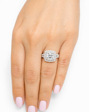 Load image into Gallery viewer, Cushion Cut Moissanite And Cvd Diamonds Engagement Ring Double Halo Split Shank Design Bridal Wedding Ring In 14k White Gold 2.30ctw
