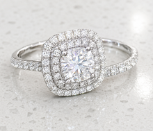Load image into Gallery viewer, Cushion Cut Diamond And Round Cut Sides Engagement Ring And Matching Band Double Halo Bridal Set 14k Solid White Gold Wedding Set 2.00ctw
