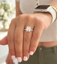 Load image into Gallery viewer, Emerald Cut Moissanite And Round Cut Sides Engagement Ring Set In 14k Yellow Gold Wedding Ring Bridal propose Ring 5.25ctw
