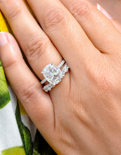 Load image into Gallery viewer, Elongated Cushion Cut And Round Cut Sides Diamond Engagement Ring And Matching Band IGI Certified 14K Solid Whie Gold Wedding Ring 5.00ctw
