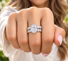 Load image into Gallery viewer, Oval Shape And Round Cut Sides Eternity Style IGI Certified Diamond Engagement Ring And Matching Band Wedding Bridal Set 14k White Gold 9.50
