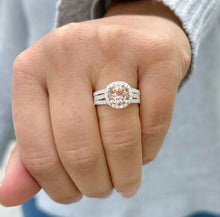 Load image into Gallery viewer, Natural Round Cut Morganite Ring And Cvd Round Cut Side Diamond Ring 14k Solid White Gold Wedding Ring Halo Bridal Engagement Ring 3.25ctw
