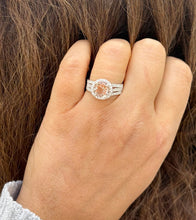 Load image into Gallery viewer, Natural Round Cut Morganite Ring And Cvd Round Cut Side Diamond Ring 14k Solid White Gold Wedding Ring Halo Bridal Engagement Ring 3.25ctw
