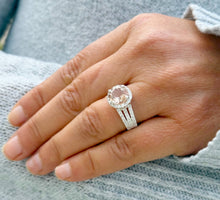 Load image into Gallery viewer, Natural Round Cut Morganite Ring And Cvd Round Cut Side Diamond Ring 14k Solid White Gold Wedding Ring Halo Bridal Engagement Ring 3.25ctw
