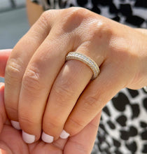 Load image into Gallery viewer, Round Cut Moissanite Three Sided Eternity Band Set Anniversary Band Prong Set Wedding Band In 14k Yellow Gold Eternity Band For Her 2.00ctw
