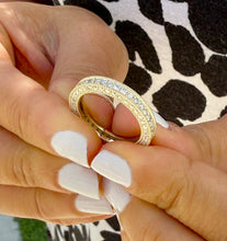 Load image into Gallery viewer, Round Cut Moissanite Three Sided Eternity Band Set Anniversary Band Prong Set Wedding Band In 14k Yellow Gold Eternity Band For Her 2.00ctw
