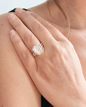 Load image into Gallery viewer, Oval Shape Moissanite And Round Cut Sides Engagement Ring And Matching Band 14k Yellow Gold Bridal Ring Solitaire Wedding Ring 5.30ctw
