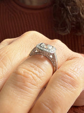 Load image into Gallery viewer, Cushion Cut Moissanite and Round Cut Engagement Ring Bezel Set 14k Solid And Heavy White Solid Gold Three Piece 2.20ctw
