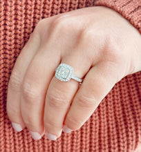 Load image into Gallery viewer, Cushion Cut Moissanite and Round Cut Engagement Ring Bezel Set 14k Solid And Heavy White Solid Gold Three Piece 2.20ctw

