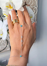 Load image into Gallery viewer, Finger Bracelet Turquoise And Moissanites Ring Bracelet Set In 14k Solid White Gold Hand Chain Bracelet Marquee Shape Links Bracelet 0.85ctw
