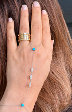 Load image into Gallery viewer, Finger Bracelet Turquoise And Moissanites Ring Bracelet Set In 14k Solid White Gold Hand Chain Bracelet Marquee Shape Links Bracelet 0.85ctw
