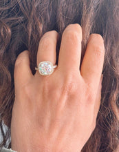 Load image into Gallery viewer, Round Cut Moissanite Engagement Ring Halo Split Shank Design Bridal Ring Halo Wedding Ring Filigree Style 14k Solid Yellow Gold 4.60
