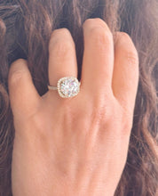 Load image into Gallery viewer, Round Cut Moissanite Engagement Ring Halo Split Shank Design Bridal Ring Halo Wedding Ring Filigree Style 14k Solid Yellow Gold 4.60
