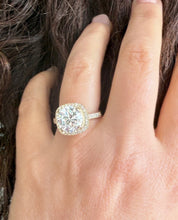 Load image into Gallery viewer, Round Cut Moissanite Engagement Ring Halo Split Shank Design Bridal Ring Halo Wedding Ring Filigree Style 14k Solid Yellow Gold 4.60
