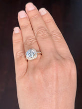 Load image into Gallery viewer, Round Cut Moissanite Engagement Ring Halo Split Shank Design Bridal Ring Halo Wedding Ring Filigree Style 14k Solid Yellow Gold 4.60
