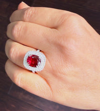 Load image into Gallery viewer, Oval Shape Natural Ruby and Round Cut Cvd Diamonds Engagement Ring Double Halo Prong Set Right Hand Ring 14K Solid White Gold 4.70ctw
