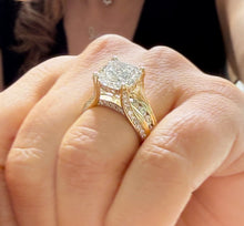 Load image into Gallery viewer, Cushion Cut And Round Cut Sides Diamond Engagement Ring IGI Certified 14k Solid Yellow Gold Hidden Halo Wedding Ring Bridal Ring 5.50 G-VS2
