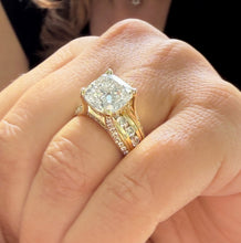 Load image into Gallery viewer, Cushion Cut And Round Cut Sides Diamond Engagement Ring IGI Certified 14k Solid Yellow Gold Hidden Halo Wedding Ring Bridal Ring 5.50 G-VS2
