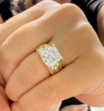 Load image into Gallery viewer, Cushion Cut And Round Cut Sides Diamond Engagement Ring IGI Certified 14k Solid Yellow Gold Hidden Halo Wedding Ring Bridal Ring 5.50 G-VS2
