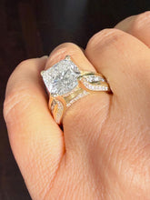 Load image into Gallery viewer, Cushion Cut And Round Cut Sides Diamond Engagement Ring IGI Certified 14k Solid Yellow Gold Hidden Halo Wedding Ring Bridal Ring 5.50 G-VS2

