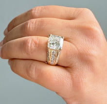 Load image into Gallery viewer, Cushion Cut And Round Cut Sides Diamond Engagement Ring IGI Certified 14k Solid Yellow Gold Hidden Halo Wedding Ring Bridal Ring 5.50 G-VS2
