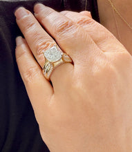Load image into Gallery viewer, Cushion Cut And Round Cut Sides Diamond Engagement Ring IGI Certified 14k Solid Yellow Gold Hidden Halo Wedding Ring Bridal Ring 5.50 G-VS2

