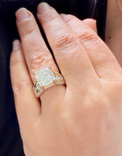 Load image into Gallery viewer, Cushion Cut And Round Cut Sides Diamond Engagement Ring IGI Certified 14k Solid Yellow Gold Hidden Halo Wedding Ring Bridal Ring 5.50 G-VS2
