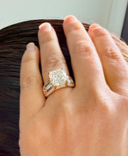 Load image into Gallery viewer, Cushion Cut And Round Cut Sides Diamond Engagement Ring IGI Certified 14k Solid Yellow Gold Hidden Halo Wedding Ring Bridal Ring 5.50 G-VS2
