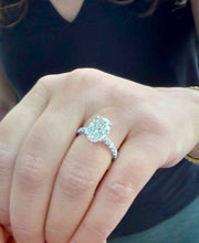Load image into Gallery viewer, Oval Shape Moissanite And Round Cut Sides Engagement Ring Prong Set In 14k Solid White Gold Wedding Bridal Ring Hidden Halo Style 4.00ctw
