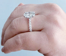 Load image into Gallery viewer, Oval Shape Moissanite And Round Cut Sides Engagement Ring Prong Set In 14k Solid White Gold Wedding Bridal Ring Hidden Halo Style 4.00ctw
