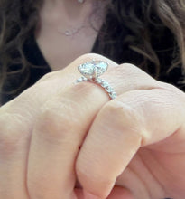 Load image into Gallery viewer, Oval Shape Moissanite And Round Cut Sides Engagement Ring Prong Set In 14k Solid White Gold Wedding Bridal Ring Hidden Halo Style 4.00ctw
