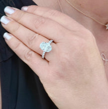 Load image into Gallery viewer, Oval Shape Moissanite And Round Cut Sides Engagement Ring Prong Set In 14k Solid White Gold Wedding Bridal Ring Hidden Halo Style 4.00ctw

