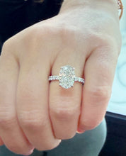 Load image into Gallery viewer, Oval Shape Moissanite And Round Cut Sides Engagement Ring Prong Set In 14k Solid White Gold Wedding Bridal Ring Hidden Halo Style 4.00ctw
