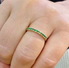Load image into Gallery viewer, Round Cut Natural Emeralds Half Eternity Band Set In 14K Yellow Gold Wedding Band Anniversary Band Women's Bridal Sapphire Band Gift 0.25ctw
