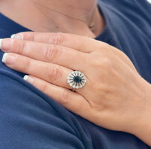 Load image into Gallery viewer, Oval Cut Natural Sapphire and Round Cut CVD Diamonds Engagement Ring 14k White Gold Wedding Ring Prong Set Filigree Halo Style 1.80ctw
