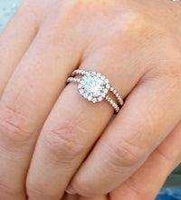 Load image into Gallery viewer, Cushion Cut Moissanite and Round Cut Sides Engagement Ring And Matching Band In 14K Rose Gold Wedding Set Halo Style Bridal Set 1.60ctw
