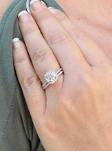 Load image into Gallery viewer, Cushion Cut Moissanite and Round Cut Sides Engagement Ring And Matching Band In 14K Rose Gold Wedding Set Halo Style Bridal Set 1.60ctw
