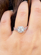 Load image into Gallery viewer, Cushion Cut Moissanite and Round Cut Sides Engagement Ring And Matching Band In 14K Rose Gold Wedding Set Halo Style Bridal Set 1.60ctw
